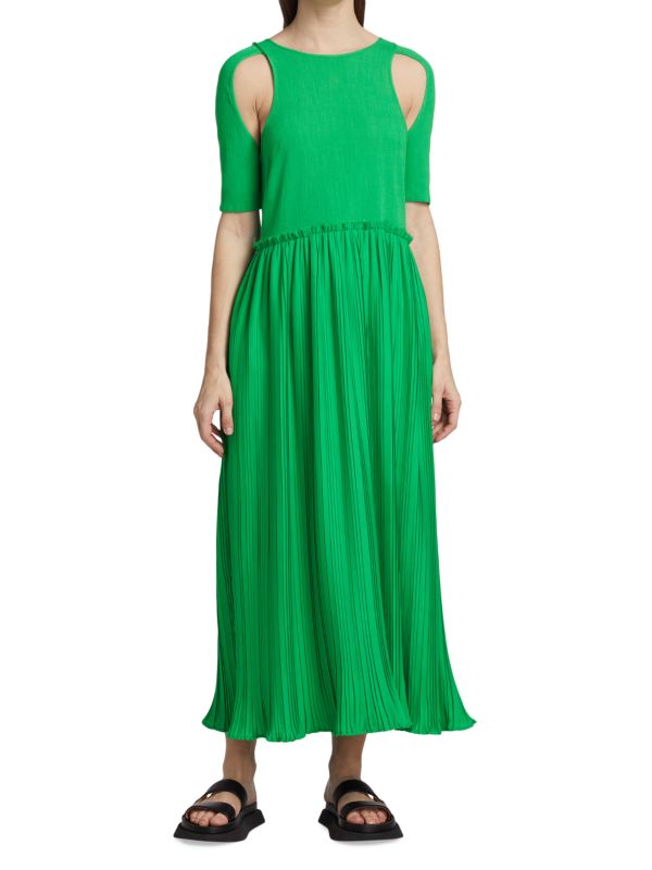 Deveaux New York Adina Pleated Shoulder Cut Out Midi-Dress